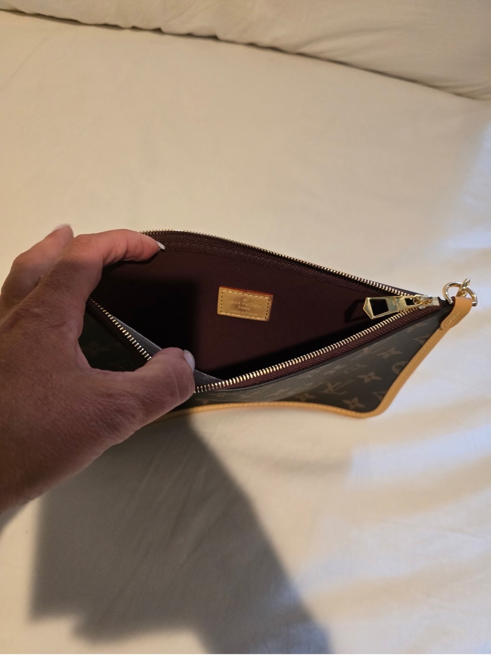 Designer Monogram Wristlet Clutch in Brown inspired - Picture 2 of 4